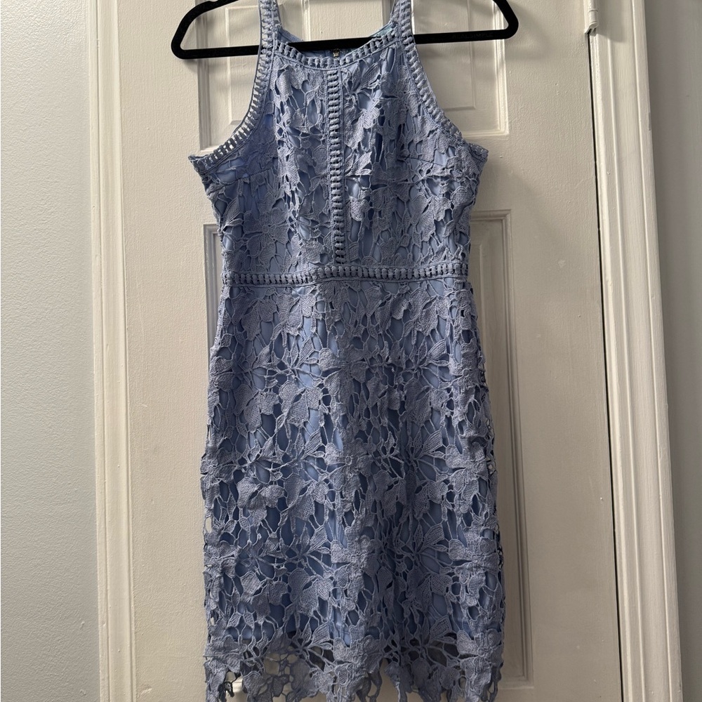 She + Sky Light Blue Lace Mini Dress